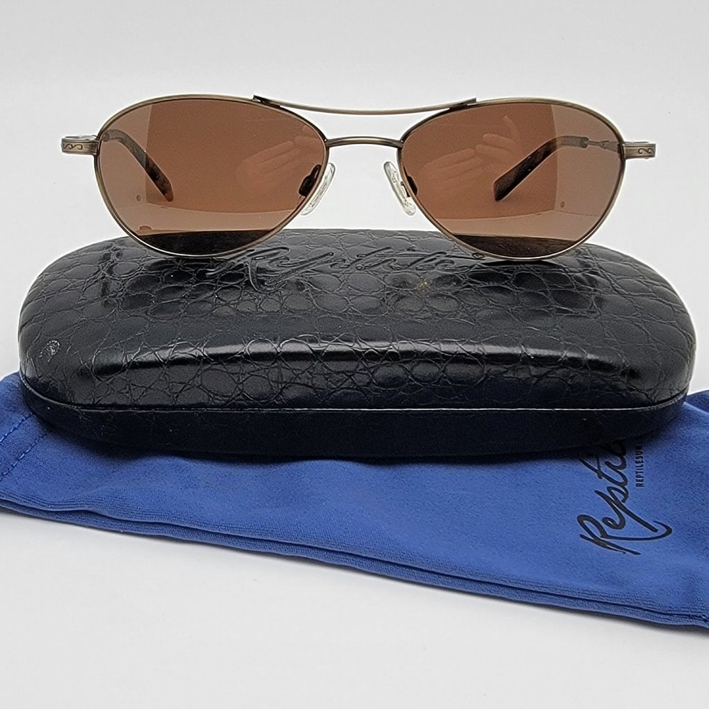 Reptile Santiago AGO Antique Gold Frame Polarized Brown Lens Aviator Sunglasses